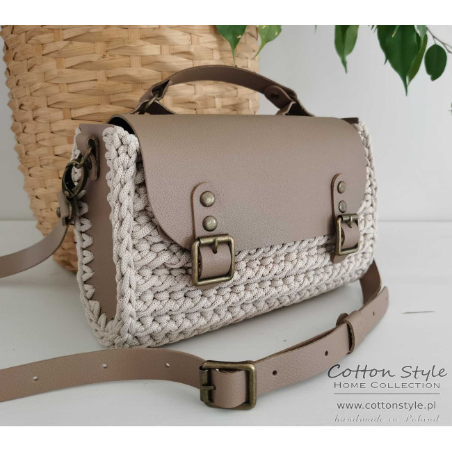 szydełkowa TOREBKA z dodatkami ze skóry naturalnej