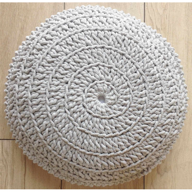 Poduszka okrągła dziergana jasnoszara