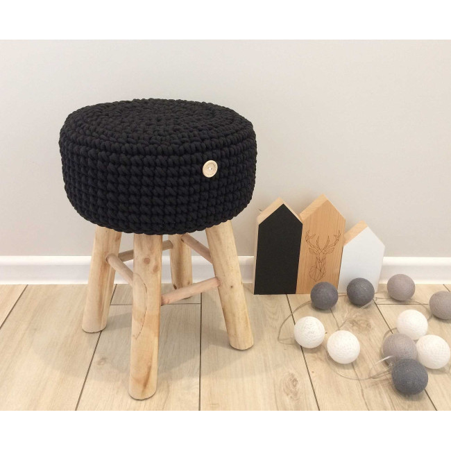 STOŁEK - PUF (pufa) NA DREWNIANYCH NÓŻKACH czarny